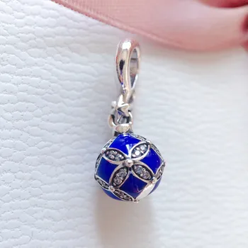 

2019 Winter Blue Christmas Ornament Dangle Charm 925 Sterling Silver Charms Beads Fit Bracelets DIY Women Christmas Gift Jewelry
