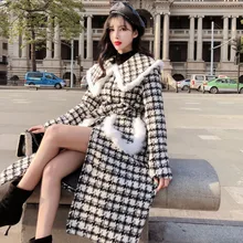 Женское пальто для отдыха, верхняя одежда, зимняя клетчатая куртка, женская одежда, Модное теплое шерстяное женское элегантное шерстяное пальто