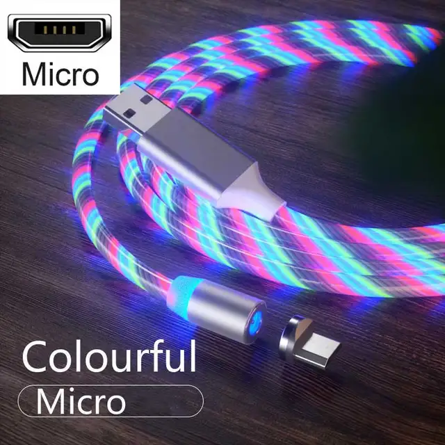 3 In1 Magnetic Current Luminous Lighting Charging Mobile Phone Cable Cle Usb C Cable LED Micro USB Type C for Iphone Huawei P50 For Micro Colourful
