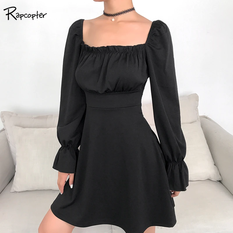 

Rapcopter Hollow Out Bandage Fashion Dress Long Sleeve Autumn Casual Black Solid Mini Dresses Elegant Ladies Korean Loose Dress
