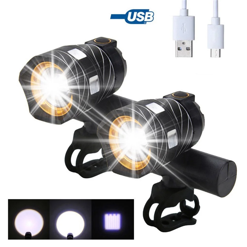 

2PCS Bicycle Light LED Rechargeable USB Front Light MTB Warning Portable Light Bicycle Riding Safety