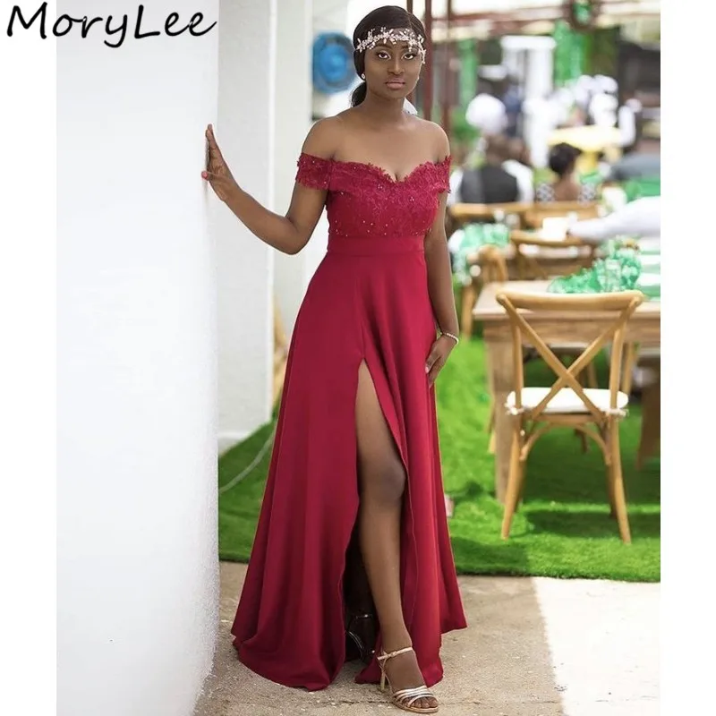 Bridesmaid Dresses Off The Shoulder Spandex Satin A-Line Side Slit Lace Crystal Bridesmaid Dresses Wedding Party Bridemaid Gowns