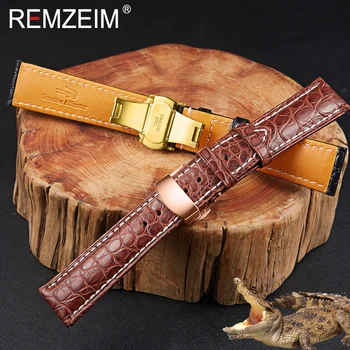 

Genuine Crocodile Watchband Soft Leather Straps 18mm 20mm 22mm Brown Black High-end Gift Leather Strap for Watch (With Box)
