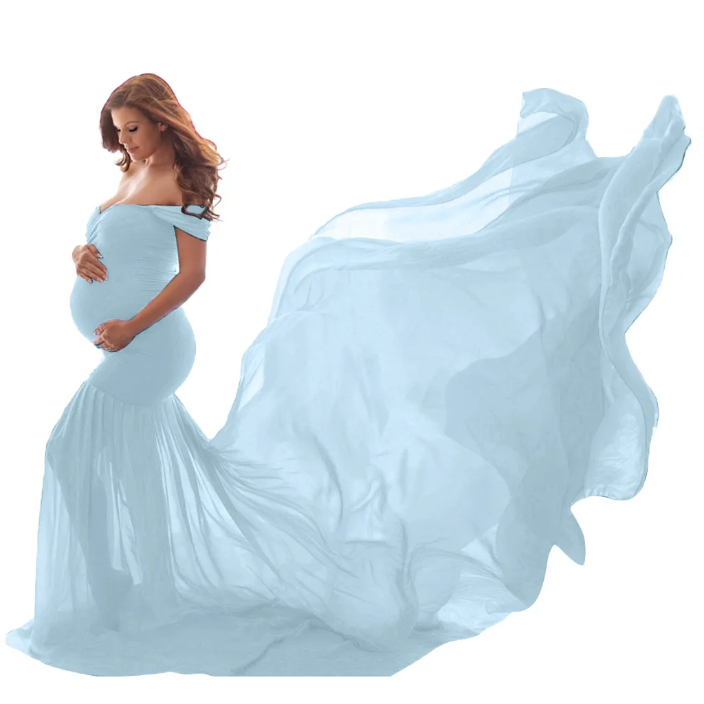 Vetement femme, женское платье для беременных, платье для беременных, фотографии, с открытыми плечами, без рукавов, однотонное платье для фотосессии - Цвет: Light Blue