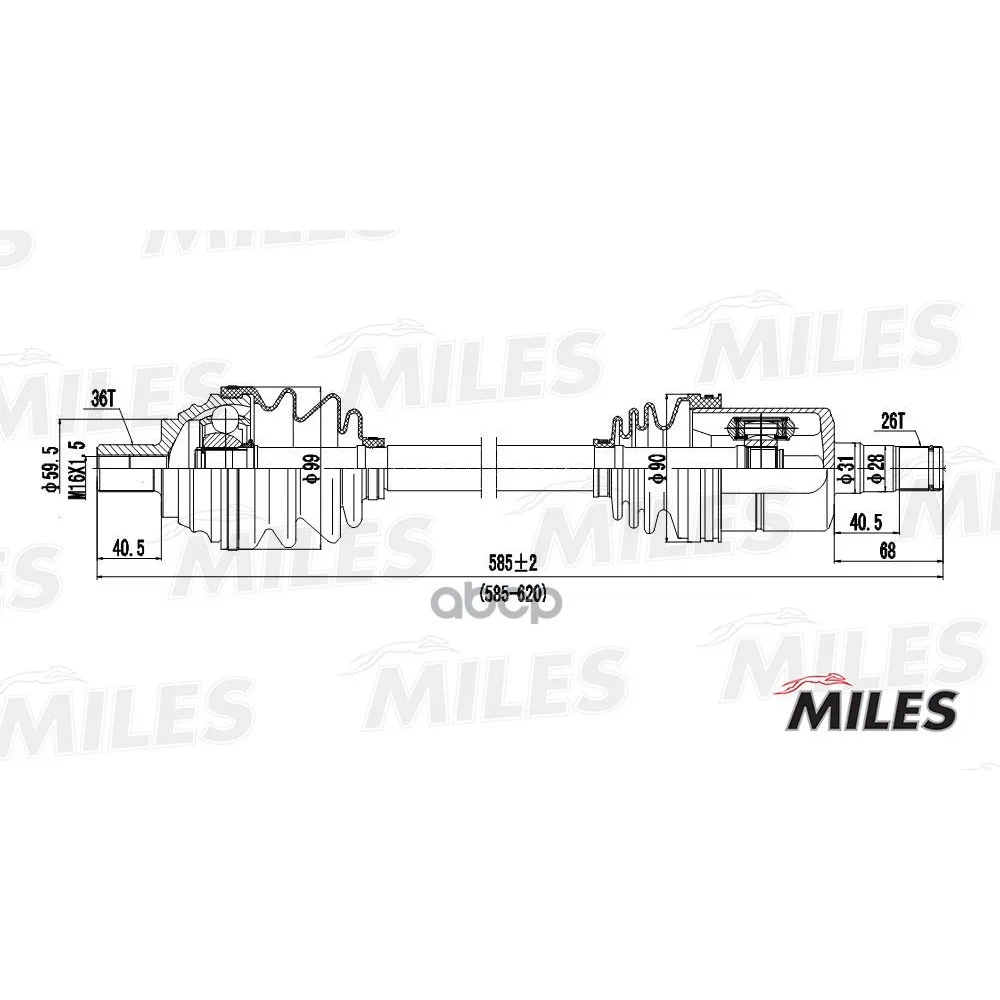 Привод В Сборе Audi A3 Ii/Skoda/Vw Golf V-Vi/Passat Vi 1.6-2.0 03- Лев. Miles Gc01006 Miles арт. GC01006