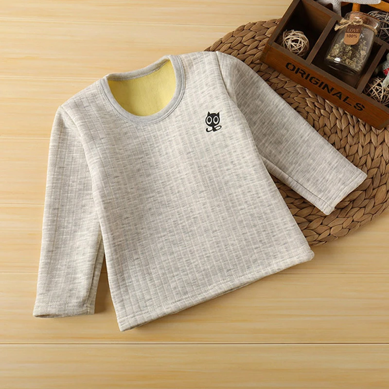 Термобелье для маленьких мальчиков и девочек, футболка, Детские Зимние теплые рубашки, верхняя одежда, плотная одежда для малышей - Цвет: Pit bar -gray