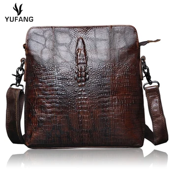 

YUFANG Man Messenger Bag Crazy Horse Genuine Leather Crocodile Pattern Shoulder Bag Men Fashion Crossbody Bag New