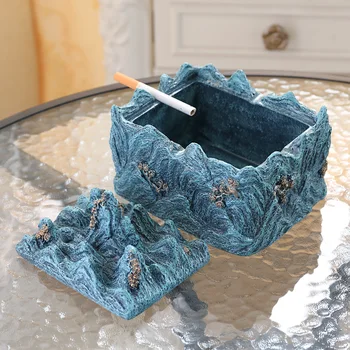 

Rockery Creative Ash Tray Resin with Cover Windproof Ashtray Teapoy Table Storage Decoration Handmade Decorations
