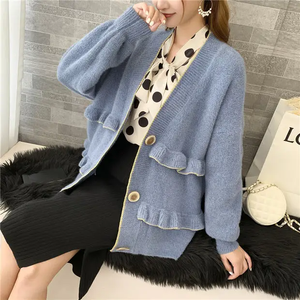 Распродажа, женские Свитера и кардиганы, Feminino Blusas De Inverno Feminina, новинка, 9458 чистый цвет, вязаный кардиган на 70 пуговицах