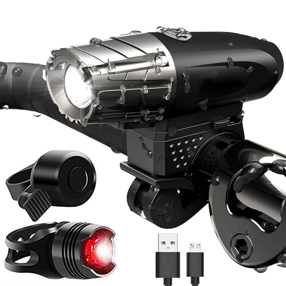 

Bicycle Light Bike Lamp Front LED Headlight USB Rechargeable waterproof LED Flashlight For night riding, fishing, camping, etc.