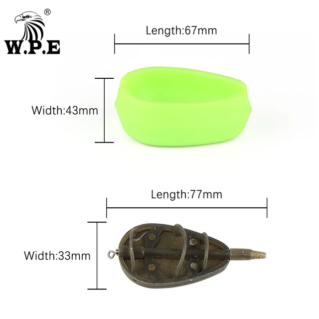 W.P.E 1pack Carp Fishing Method Feeder 30g/40g/50g/60g In-line Flat Feeder  Mould Set