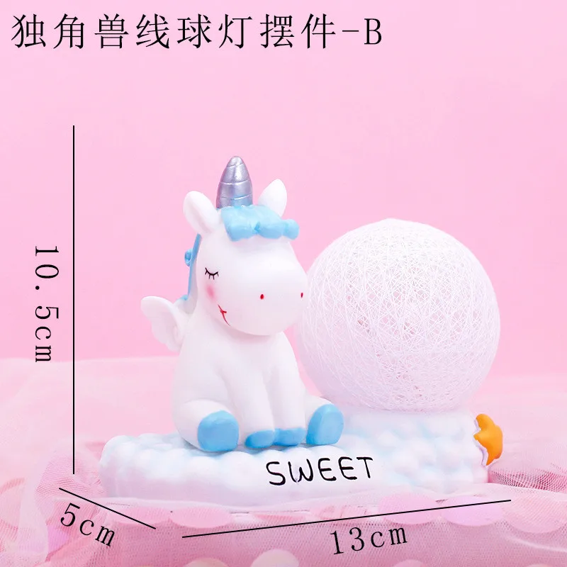 树脂工艺品-趴趴独角兽线球灯摆件创意梦幻家居工艺品粉色少女心小夜灯礼物-树脂工艺(18)