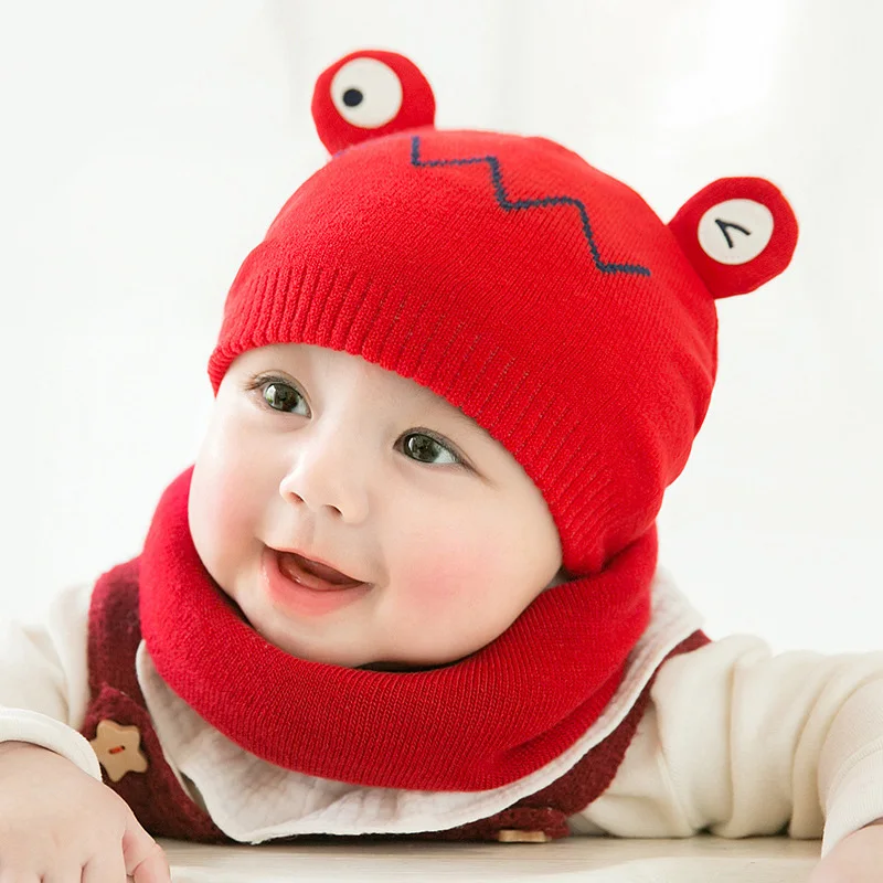 Милый детский набор из шапки и шарфа с рисунком, мягкая вязаная шапка для маленьких мальчиков и девочек, осенне-зимняя шапка для детей, шапочка для новорожденных