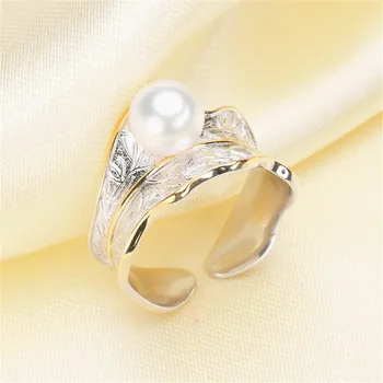 

Beautiful Band Jewelry Promise Ring Hollow Leaves & Pearl Rings Accessories 925 Silver Fashion Jewelry CZ Crystal Accessories