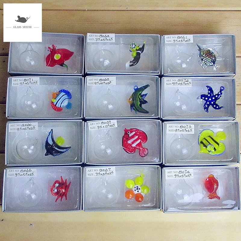 

12pcs Aquarium decorative figurines Miniature Glass Marine animals Statues floating charms sea fish pendant ornament accessories