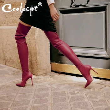 

Coolcept Sexy Winter Women Thigh High Boots Keep Warm Thin High Heels Long Boots Fashion Pointed Toe Party Footwear Size 35-40
