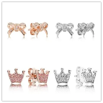

925 Sterling Silver Earring Enchanted Crown With Crystal Studs Earrings For Women Wedding Gift Fashion Jewelry