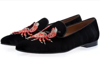 

Distressed Velvet Slippers String Bead Flat Shoes Pattern Loafers Casual Shoes Men Slip On Casual Loafers