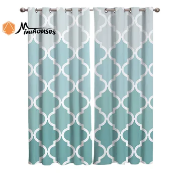 

Geometric Blue Green Gradient Turquoise Curtains Window Living Room Curtains Kitchen Indoor Window High Blackout Curtain Thick