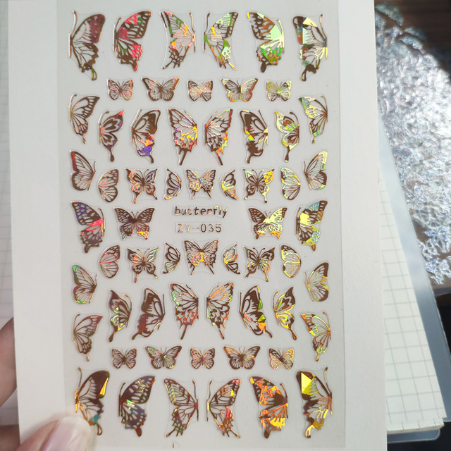 Holographic 3D Laser Butterfly Nail Art Stickers Gold Silver Nail Adhesive Sliders Decals Laser Sticker Decor DIY Manicure