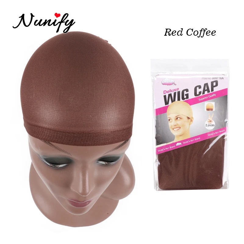 Nunify эластичная лента для волос, невидимая шапка для изготовления парика, свободный размер, шапка для чулок, красный, кофейный, черный, бежевый, коричневый, 6 цветов - Цвет: Red Coffee