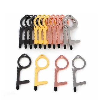 

Fashion Key Chain Rose Gold Metal Non-Contact Door Opener Anti Touch Door Handle Key Elevator Tool