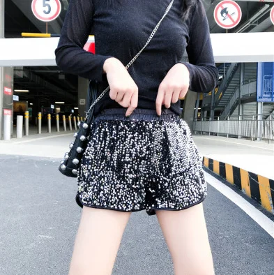 silver shorts Шикарные Женские шорты с эластичной резинкой на талии, с карманами, с блестками, с высокой талией, женские обтягивающие вечерние шорты для клуба, фестиваля, Рейв, танцев, ночного клуба - Цвет: silver shorts