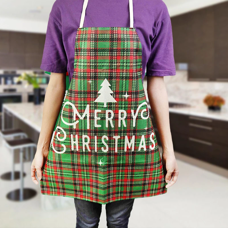 1PC Christmas Fashion Cotton Red Green Aprons for Women Girls Vintage Cooking Retro Apron Christmas kitchen Aprons Supplies