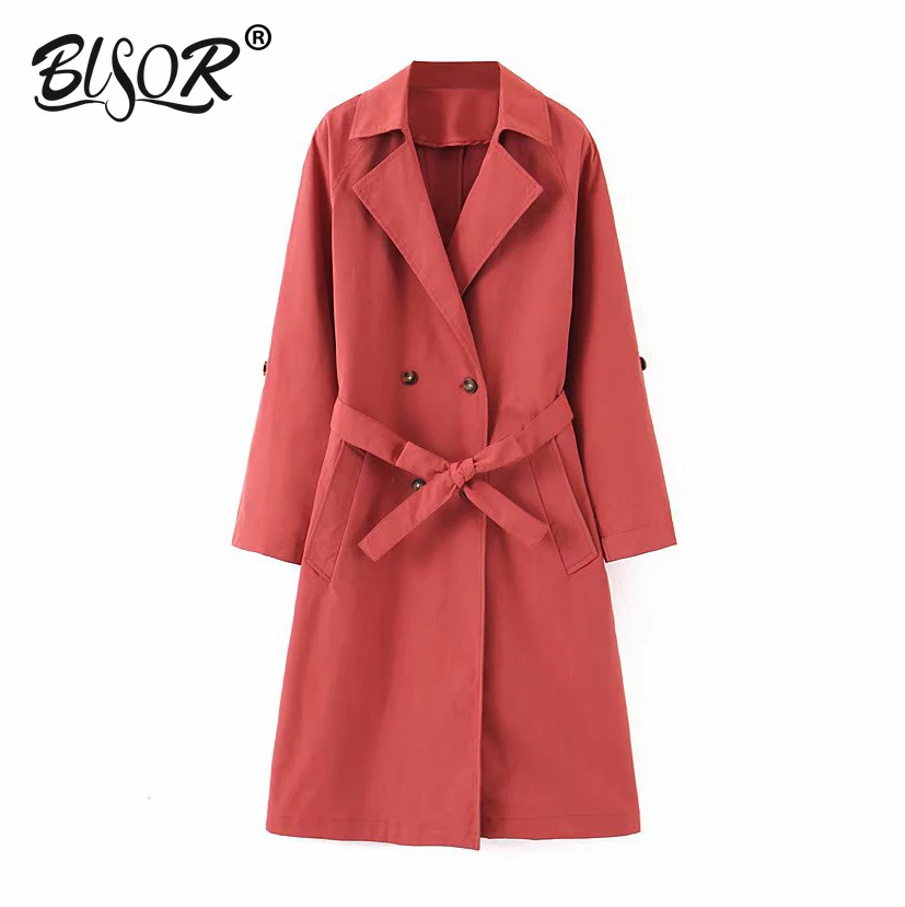 

Solid long trench coat for women elegant sashes 2019 fashion autumn winter office ladies long windbreaker