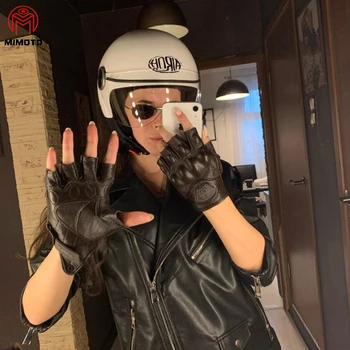 

SSPEC Half Finger Motorcycle Gloves Retro Pursuit Leather Gloves Protective Gear Motocross Gloves Summer Breathable Racing Glove