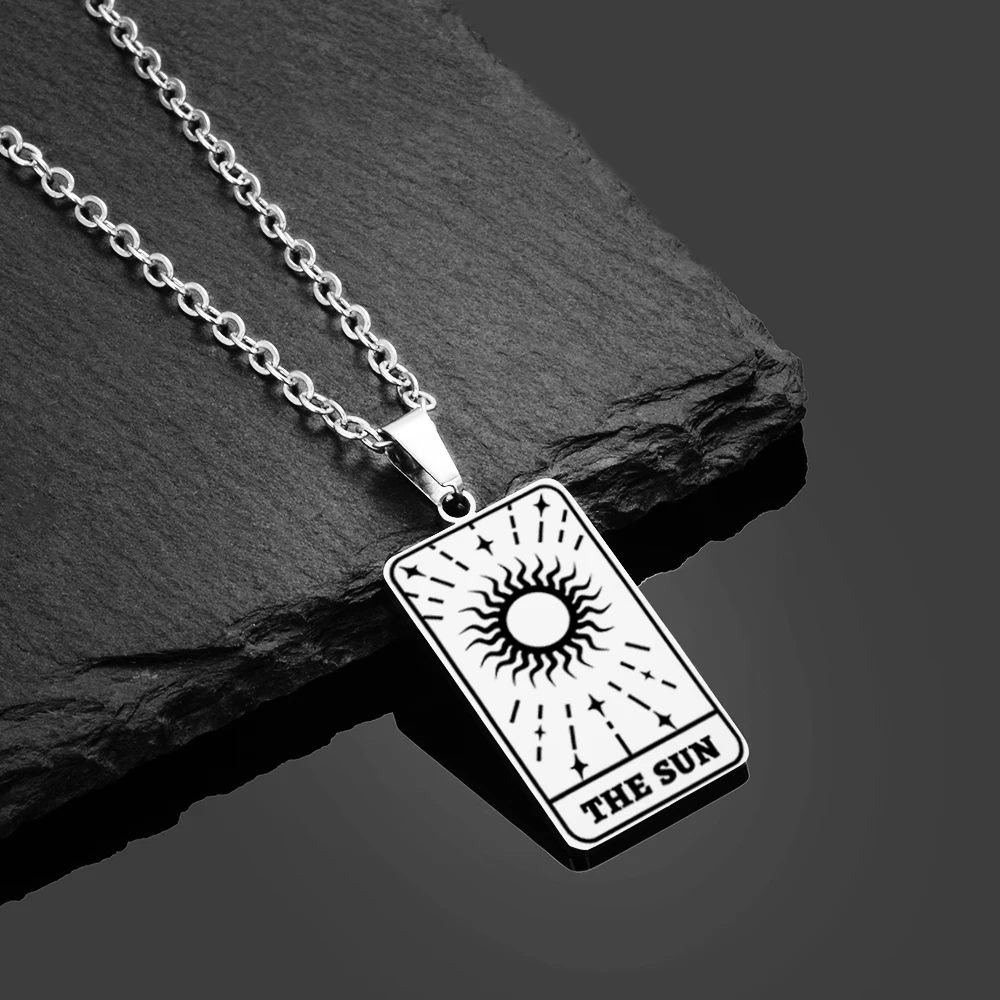 Stainless Steel Tarot Cards Pendant Necklace The Sun Tarot Divination Necklace Jewelry LGS1840