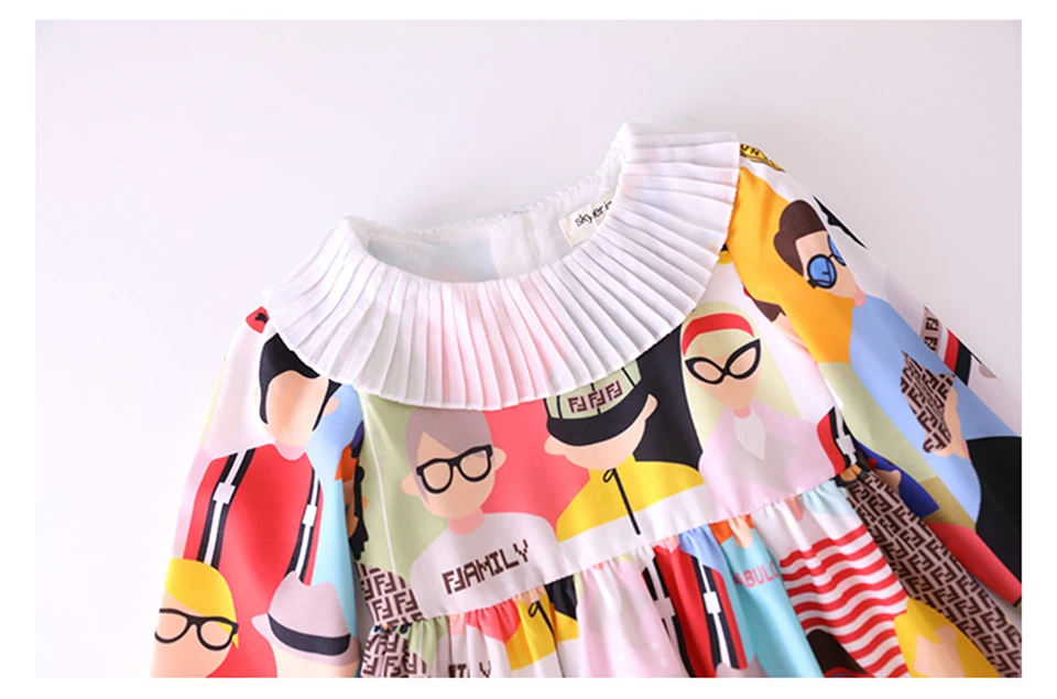 Kids Girls Long sleeve Dress 2-6 Years Summer Girls Printed Dresses Children Clothes Baby Cotton Princess Dress Outfits New