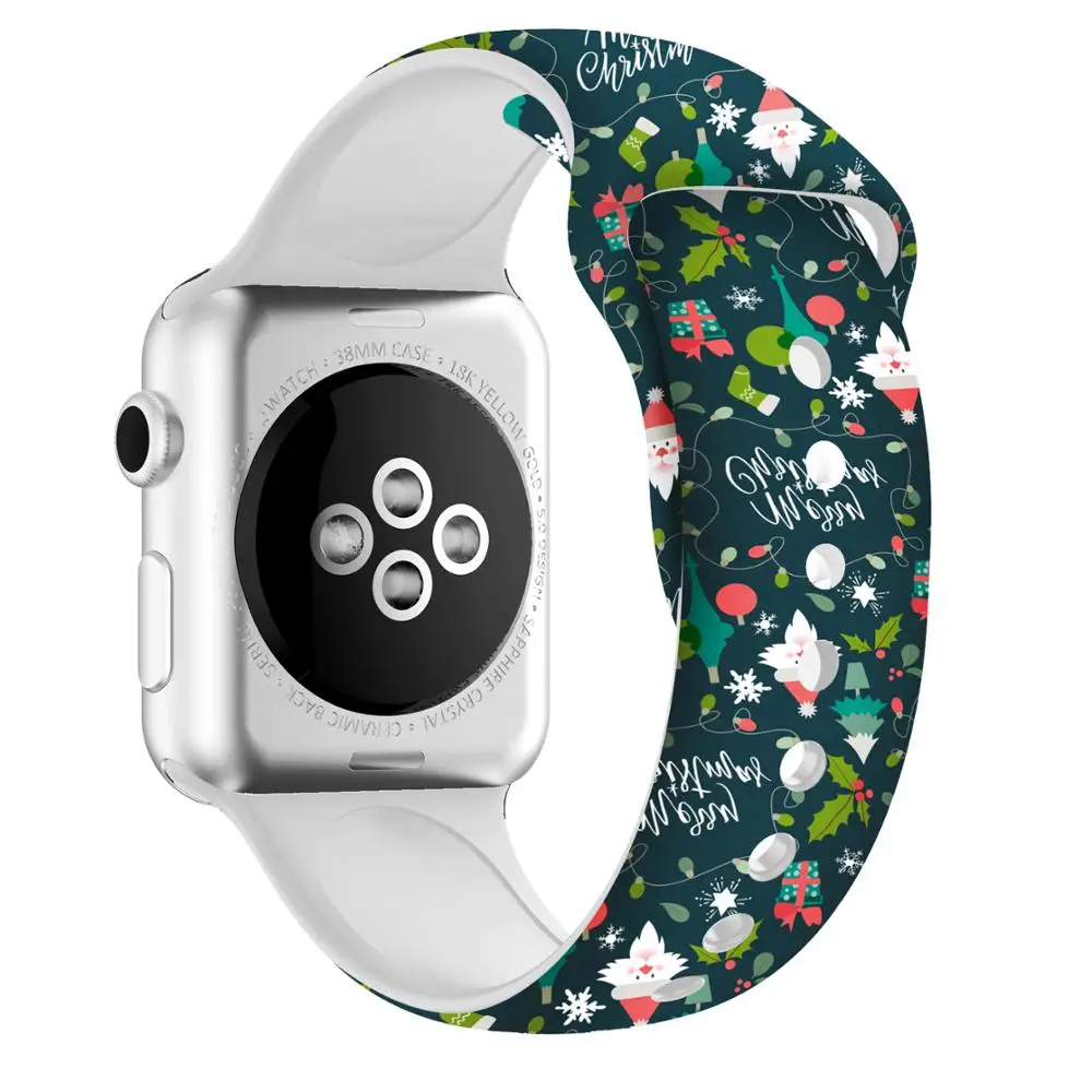 Рождественский ремешок для Apple watch 5 ремешок 44 мм 40 мм iwatch ремешок 38 мм 42 мм силиконовый ремешок для часов Браслет Apple watch 4 3 2 44/40/42/38 - Цвет ремешка: 3