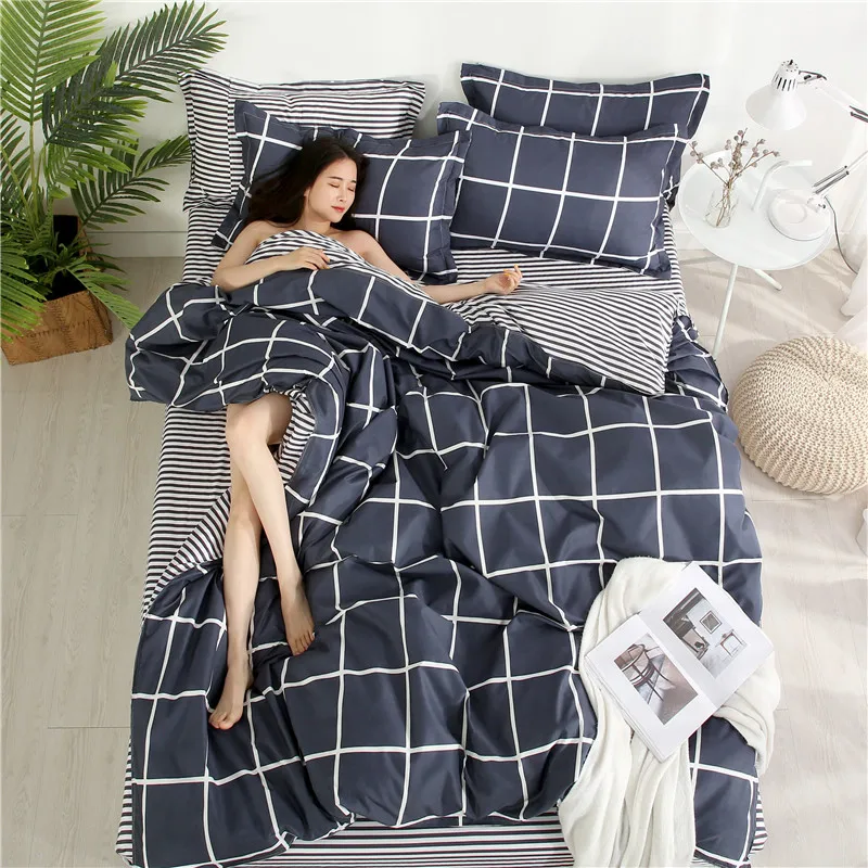 

Lanke Plaid pattern black Bedding set,King Queen size bedding sets,Duvet Cover Bed sheet Pillowcases,Bed linen cotton
