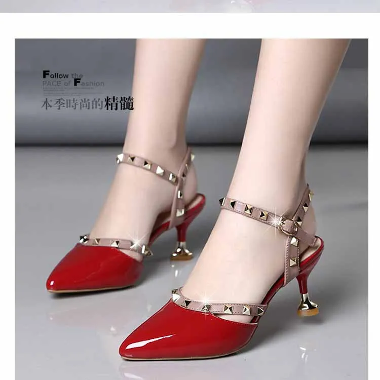 

2018 Summer New Style Korean-style Versatile Rivet Sandals Women's after Empty Pointed-Toe High Heel Shoes Straight-line Buckle