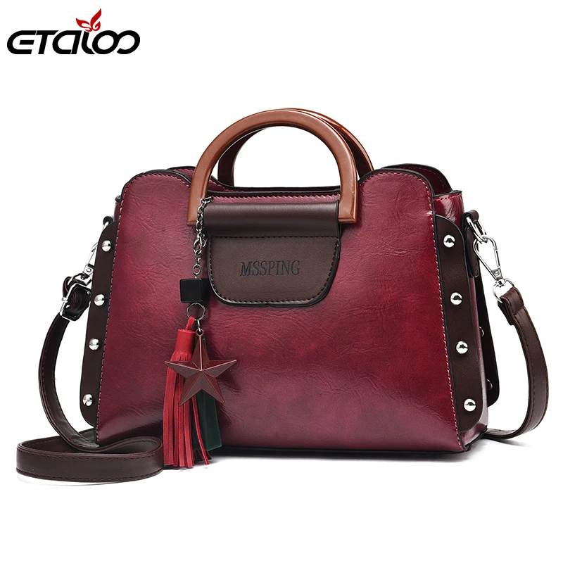 

2020New Fashion Luxury Women PU Leather Handbags Vintage Rivet Tassel Messenger Bag for Female Ladies Shoulder Bag Women's Bag