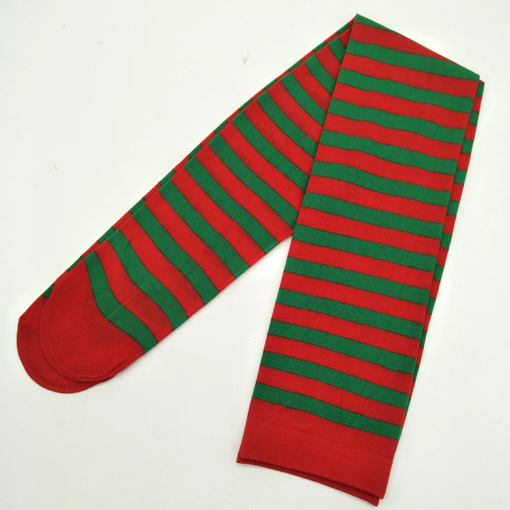 Рождественские облегающие высокие носки эльф в полоску; цвет красный, зеленый; маскарадный костюм; Гольфы; Chaussette Haute; рождественские гольфы