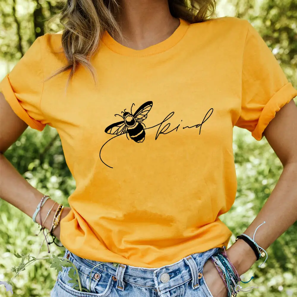 

Bee Kind Be Kind 100% хлопчатобумажная женская футболка Bees рубашка вдохновляющая футболка Kind ness Летние повседневные Пуловеры с круглым вырезом топ с коротким рукавом