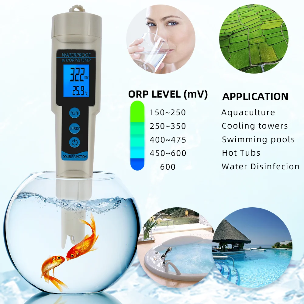 ORP Meter Water Quality Monitor Tester 3 in 1 pH ORP TEMP Meter