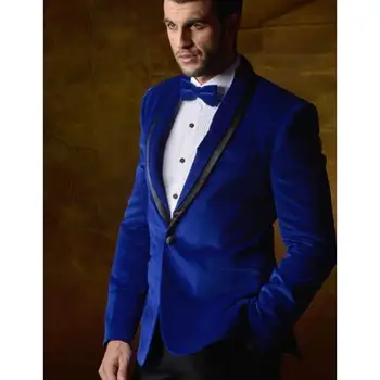 

Royal Blue Velvet Suit Groomsmen Shawl Lapel Groom Wedding Tuxedos Men's Dresses Suits Best Man Prom Blazers (Jacket+Pants)