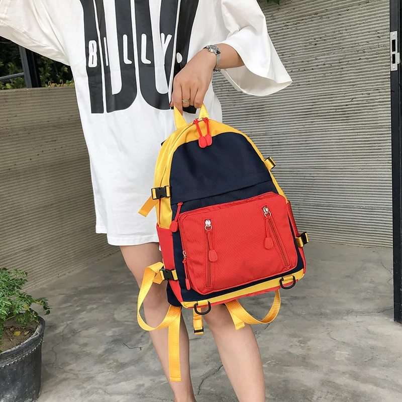 

Fashion Women Contrast Color Backpack Multifunction Large Capacity Nylon Rucksack School Bag For Teenage Girls Backpack Women