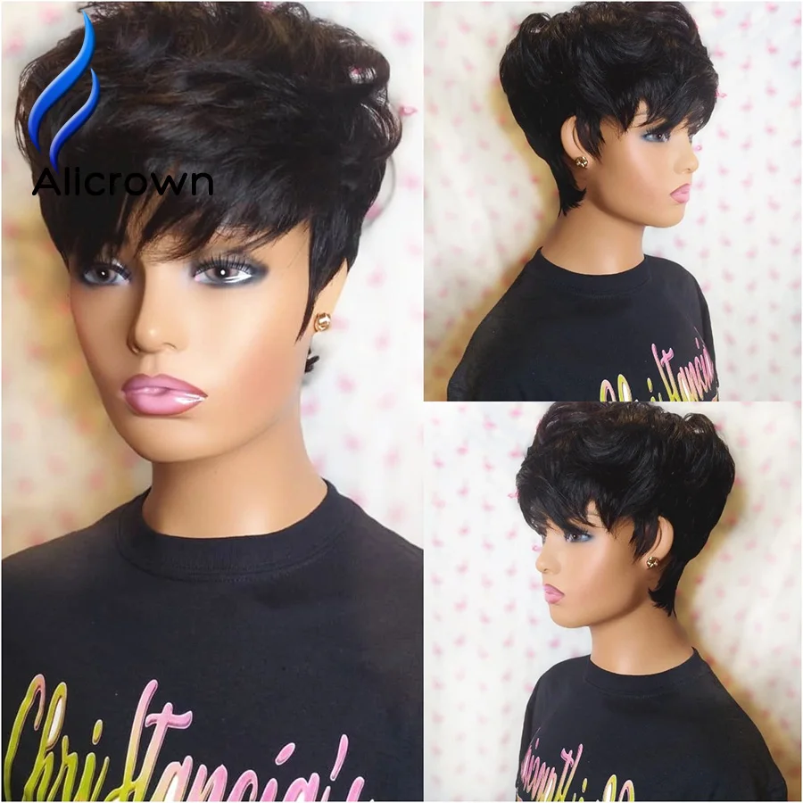 Alicrown Pixie Cut Парики Короткий Боб кружевные передние человеческие волосы парики