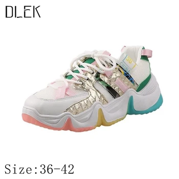 

Dlek Good Quality Women Chunky Sneakers Platform Lace-up Rainbow Bottom Python Print Sport Shoes For Lady With Plus Size