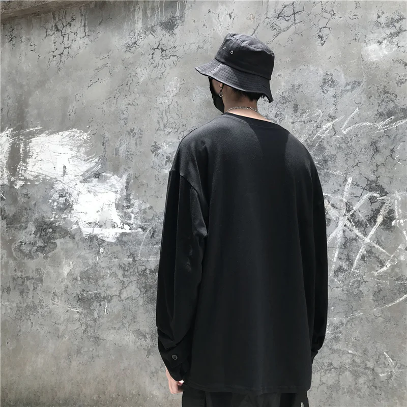 Fall New Arrival All-match Solid long sleeve t shirt men Loose Oversized plain t shirt Tracksuit Plain Swish camiseta masculina