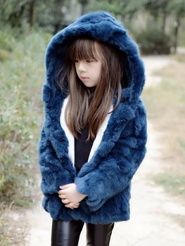 

2020 Autumn Winter Kids Rabbit Fur Coat For Girls And Boys Children Real Fur Outwear Girls Natural Fur Jacket Hooded Coats W903