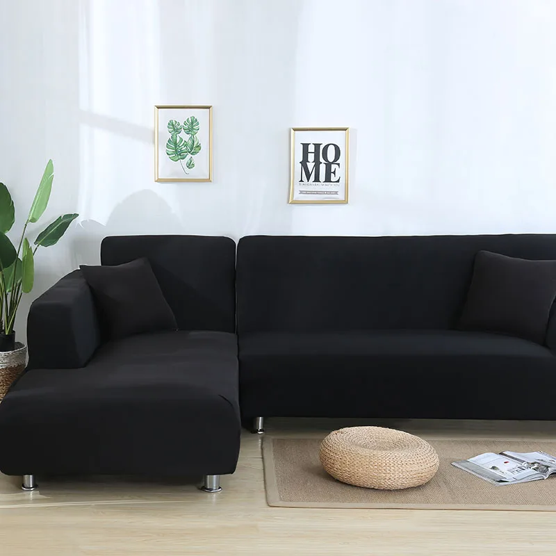Чехлы для угловые диваны эластичный чехол на диван для гостиной 2 шт. для секционный диван крышка l-образный диван funda защита для дивана - Цвет: Black