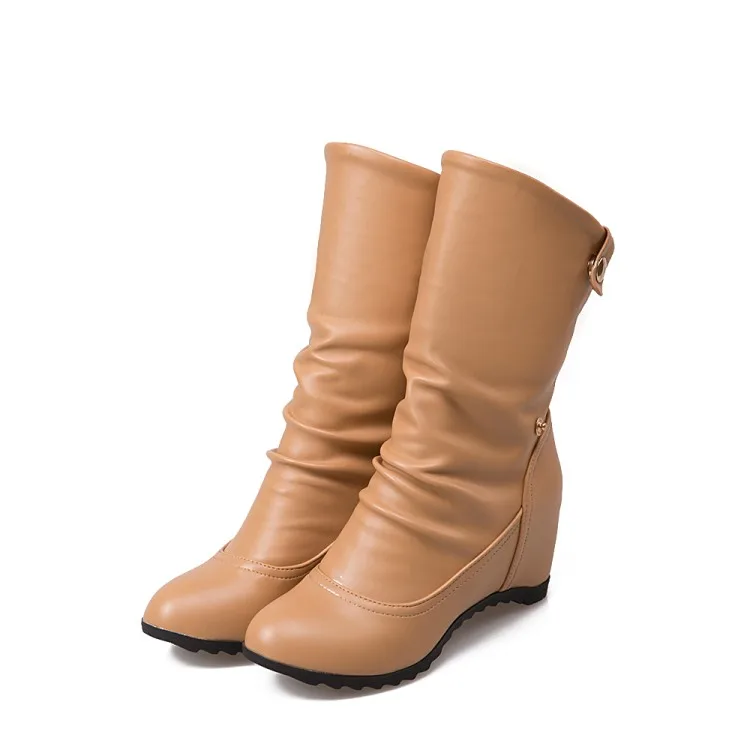 White Platform Heighten Boots High Heel Wedge Heels Ankle Boots For Women Casual Strap Woman Shoes Winter Biker Boots Big Size