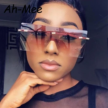

Oversized Square Sunglasses Women Men 2020 Retro Brand One Piece Gradient Sun Glasses Vintage Flat Top Unisex Rimless Eyewear