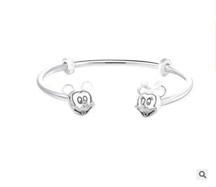 925 пробы серебряный браслет с изображением Минни и Микки Мауса, браслет с подвеской из бисера, модное ювелирное изделие