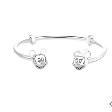 925 пробы серебряный браслет с изображением Минни и Микки Мауса, браслет с подвеской из бисера, модное ювелирное изделие